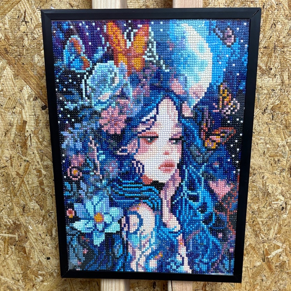 Framed complete Colorful Diamond Painting Mosaic Art Piece on canvas 11.8”x15.8”